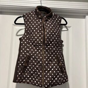 C'ESTTOI Polka Dot Vest Brown White Padded Quilted Casual Layering Women’s Small